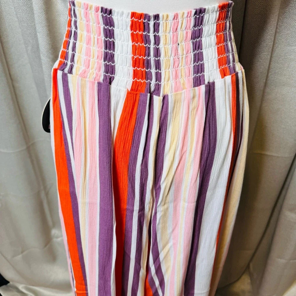 One 5 One Wide Leg Pants in Red and Purple with Elastic Waistband - Picture 10 of 12